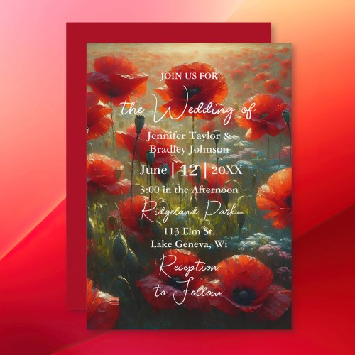 Red Poppies Floral Wedding  Invitation