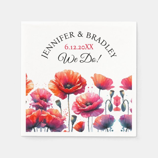 Red Poppies Floral Wedding  Napkins (Front)