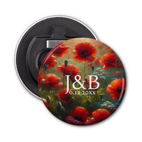 Red Poppies Floral Wedding Personalized Bottle Opener