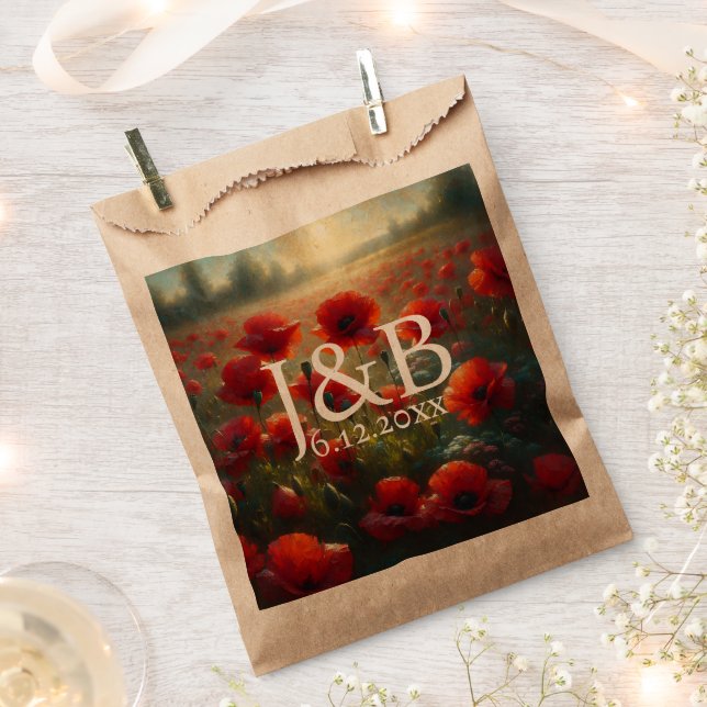 Red Poppies Floral Wedding Personalized Favor Bag (Clipped)