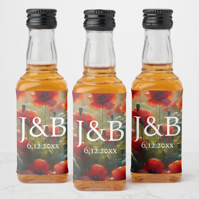 Red Poppies Floral Wedding Personalized Liquor Bottle Label (Bottles)