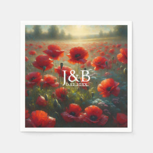 Red Poppies Floral Wedding Personalized Napkins