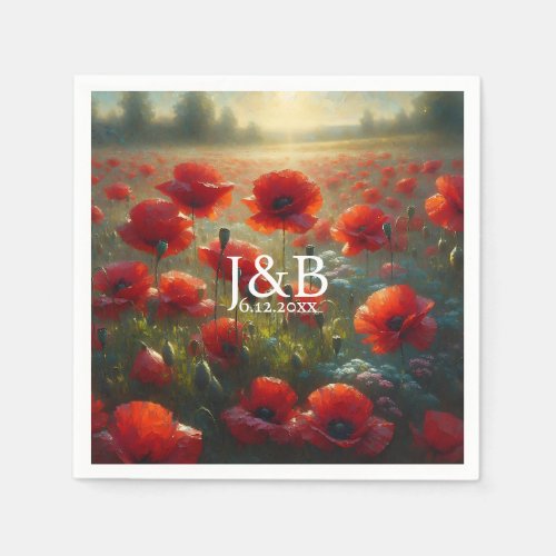 Red Poppies Floral Wedding Personalized Napkins