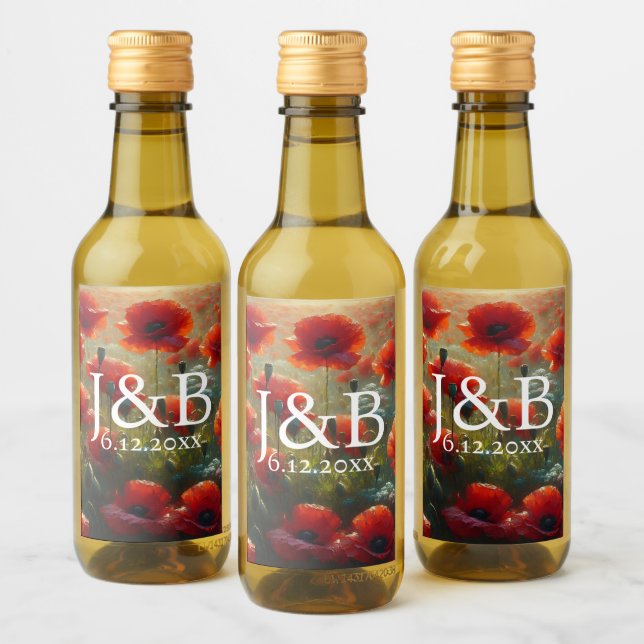 Red Poppies Floral Wedding Personalized Wine Label (Bottles)