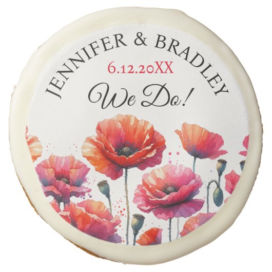 Red Poppies Floral Wedding  Sugar Cookie (Front)