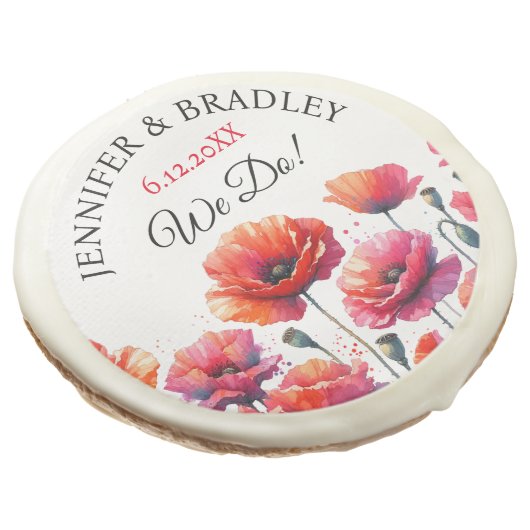 Red Poppies Floral Wedding Sugar Cookie (Angled)