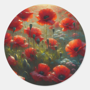 Red Poppies Floral Wedding Welcome Classic Round Sticker