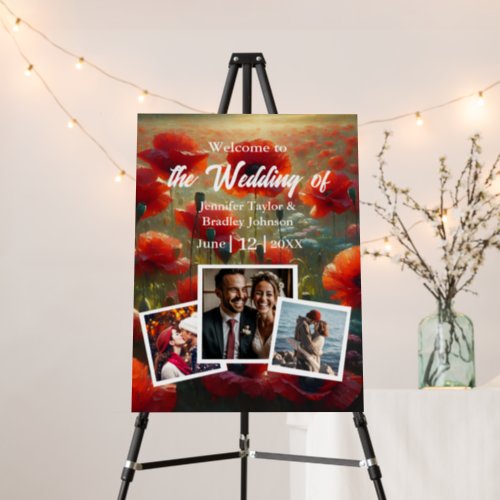 Red Poppies Floral Wedding Welcome Foam Board