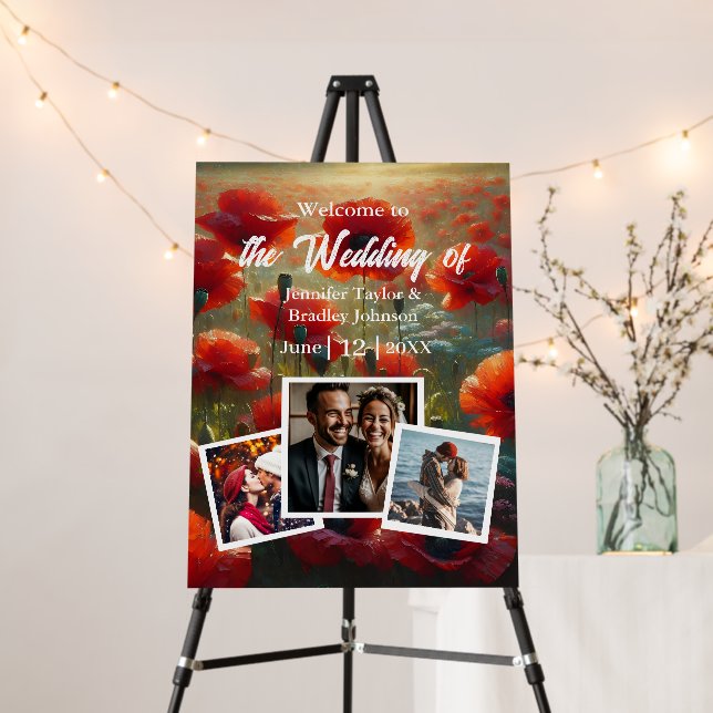 Red Poppies Floral Wedding Welcome Foam Board (In Situ (Stand))