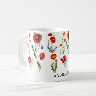 Red Poppies Florals Coffee Mug