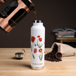 Red Poppies Florals Water Bottle