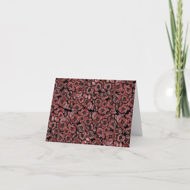 Red Poppies Flower Pattern Ink Poppy               Card (Front)