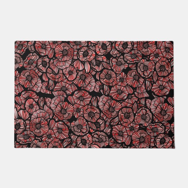 Red Poppies Flower Pattern Ink Poppy               Doormat (Front)