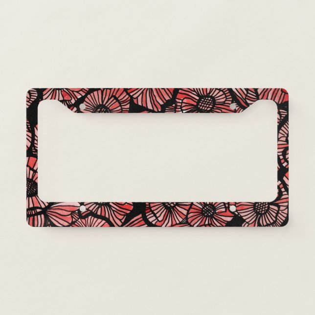 Red Poppies Flower Pattern Ink Poppy            License Plate Frame (Front)