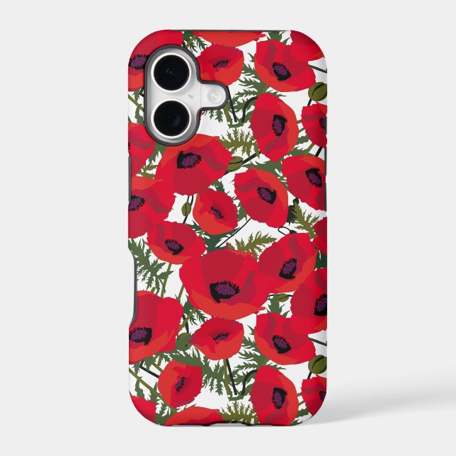 Red Poppies Flower Pattern Iphone Case (Back)