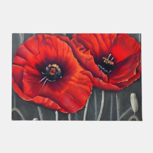 Red Poppies Flowers Art  Doormat