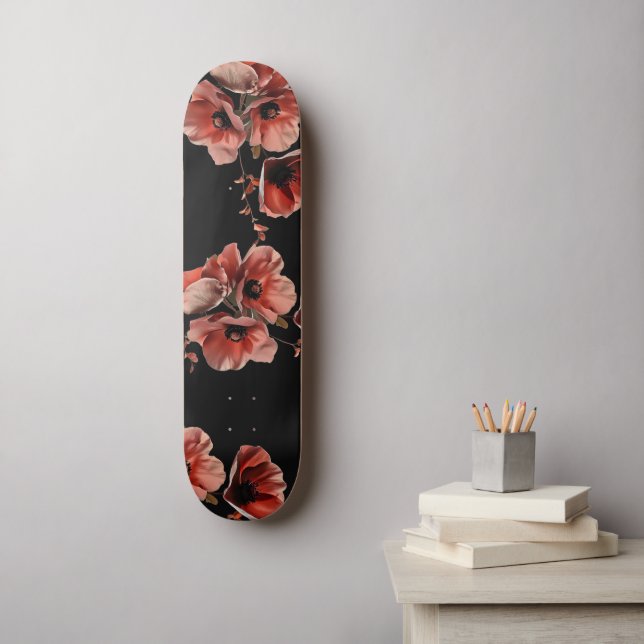 Red Poppies Flowers Black Skateboard (Wall Art)