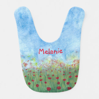 Red Poppies Flowers Field Personalized Baby Bibs