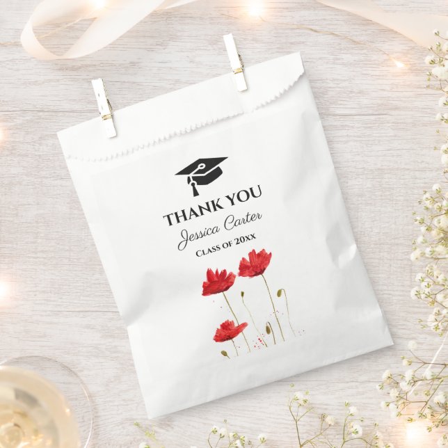 Red Poppies Flowers Floral Graduation Thank you  Favor Bag (Clipped)