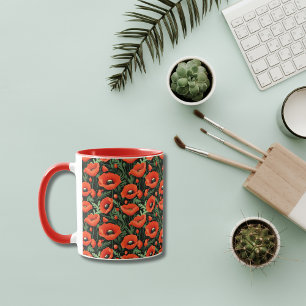 Red Poppies Flowers Floral Greenery All over print Mug