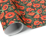 Red Poppies Flowers Floral Greenery Birthday  Wrapping Paper<br><div class="desc">Red Poppies and Greenery wrapping paper for birthday's or any occasion</div>