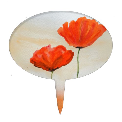 Red Poppies flowers floral wildflowers nature Cake Topper