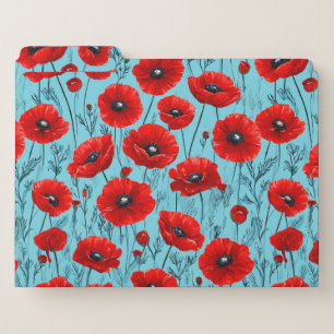 Red poppies flowers on a blue background file folder