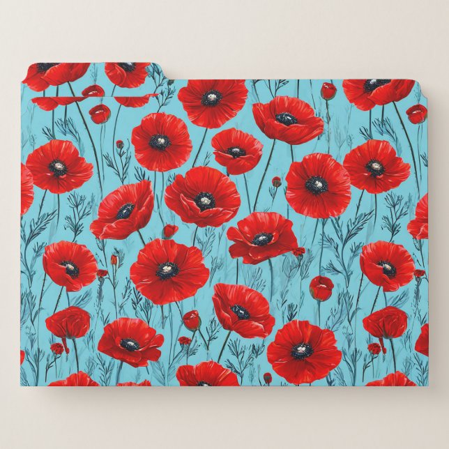 Red poppies flowers on a blue background file folder (Front Left)