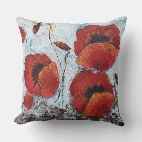 Red Poppies Flowers Pillow Home Decor