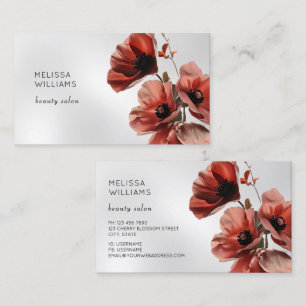 Red Poppies Flowers Silver Business Card