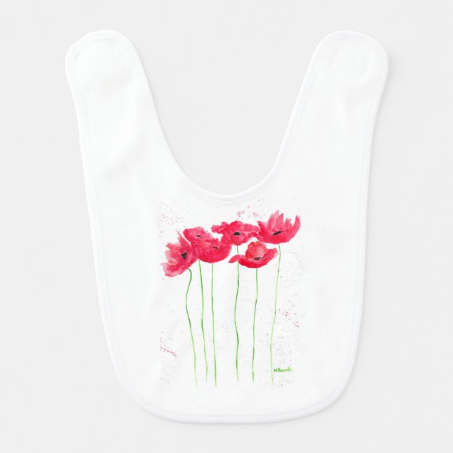 Red poppies flowers trendy traditional flowers bib (Front)