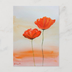 Red Poppies flowers watercolor rustic poppy Postcard