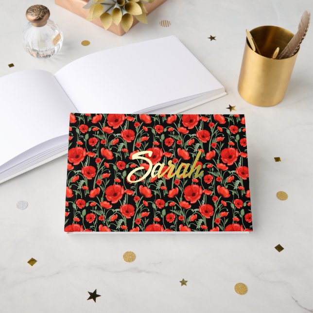 Red Poppies Foil Guest Book (Front Open)