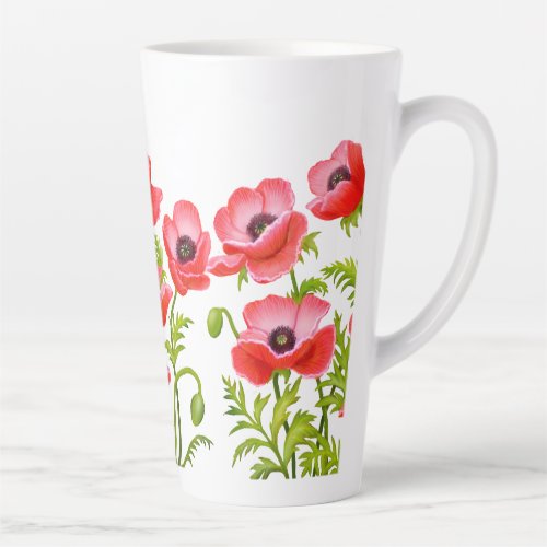 Red Poppies Garden Flowers Latte Mug