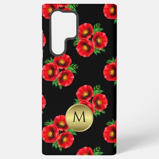 Red Poppies Gold Monogram 
