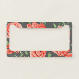 Red Poppies Grey Watercolor Chic License Plate Frame