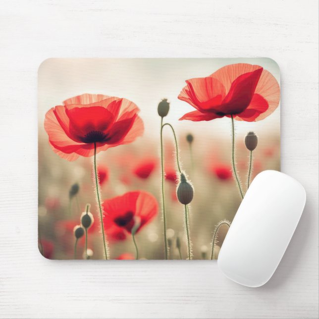 Red Poppies In a Field Mouse Pad (With Mouse)