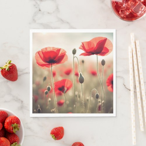 Red Poppies In a Field Napkins