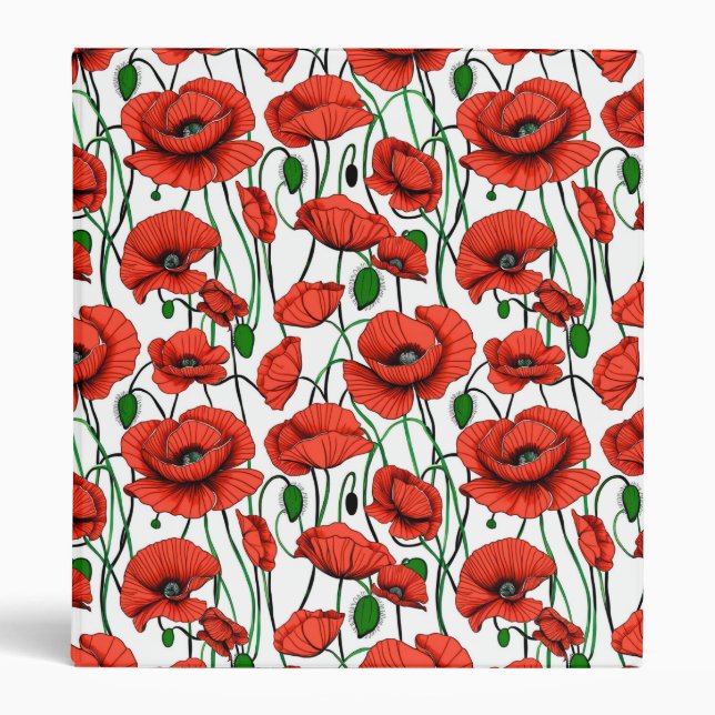 Red Poppies in a Field on White 3 Ring Binder (Front)