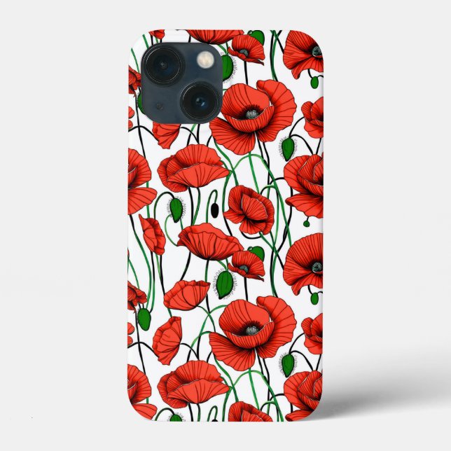 Red Poppies in a Field on White Case-Mate iPhone Case (Back)