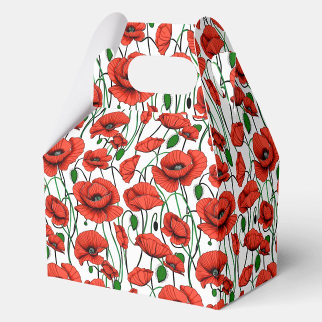 Red Poppies in a Field on White Favor Boxes (Front)