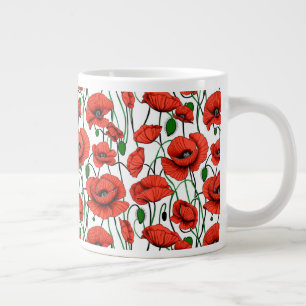Red Poppies in a Field on White Giant Coffee Mug