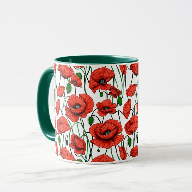 Red Poppies in a Field on White Mug (Front Left)