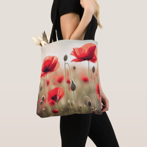 Red Poppies In a Field Tote Bag