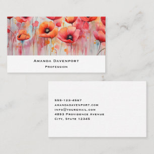 Red Poppies in a Field Watercolor Business Card