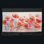 Red Poppies in a Field Watercolor Kitchen Towel<br><div class="desc">A kitchen towel with a beautiful watercolor image. A field of red flowers with lovely watercolor drips and splotches.</div>