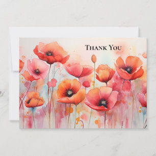 Red Poppies in a Field Watercolor Thank You Card