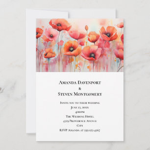 Red Poppies in a Field Watercolor Wedding Invitation