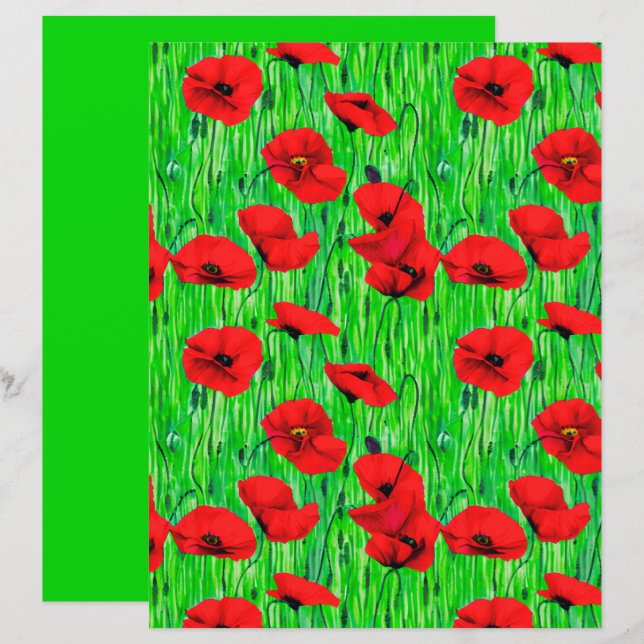 Red Poppies in a Green Field  (Front/Back)