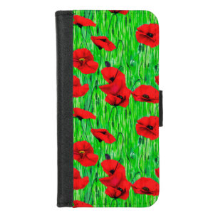 Red Poppies in a Green Field iPhone 8/7 Wallet Case